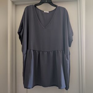 V-Neck Short Sleeve Flowy Babydoll Top - Gray Size 2XL